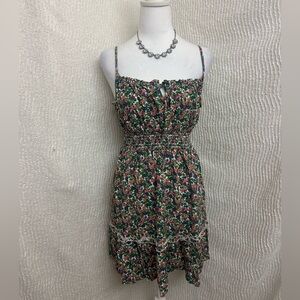 Liberty Love Floral Fit And Flare Dress Medium Bow Ruffle Summer Short Green